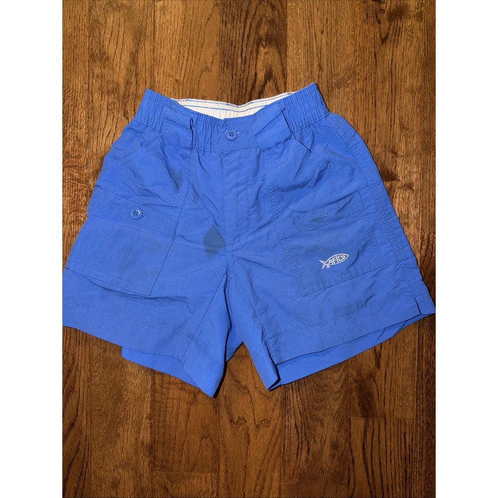 Youth AFTCO The Original Fishing Shorts Blue With White Logo Size 24 (8years)